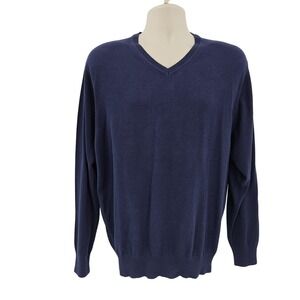 Jos A Bank Jumper Sweater Men M Blue V Neck Signature Collection Pima‎ Cotton